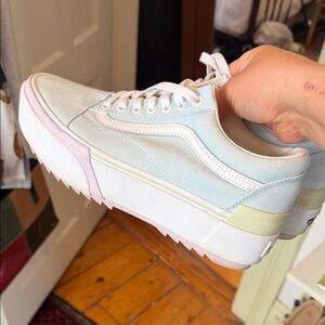 Vans Platform Sneaker in Pastel Blue, Pink & Cream
